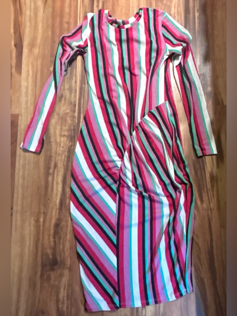 Zara Gretchen Multicolor Striped Ruched Midi Dress